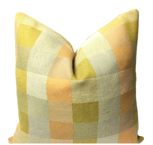 "Green Orange & Ivory Buffalo Check" | Pillow Cover