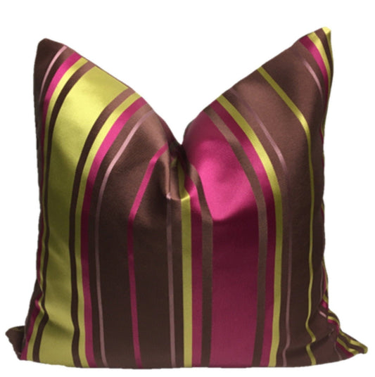 "Brown, Lime & Pink Stripes" | Pillow Cover